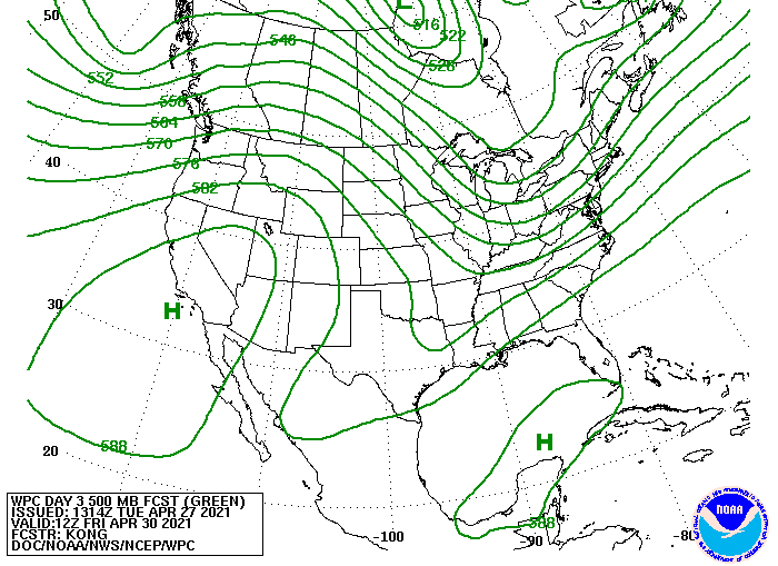Upper-level forecast map for Friday